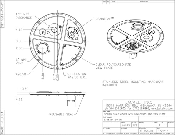 Jackel Sump Cover (Model: SF16314-CV-DT)